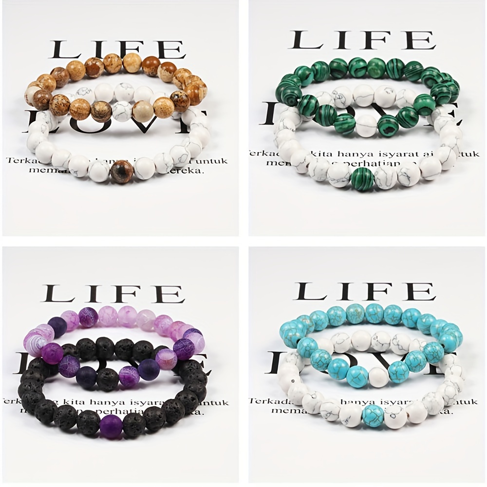 Boho Style Stone Bead Bracelets for Couples - Set of 2